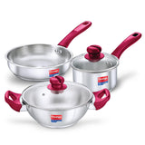 AM2606 Prestige Platina Popular SS Kadai 2.25ltr, Fry Pan 1.9ltr And Saucepan 1.5ltr 3PCS BYK Set Cookware