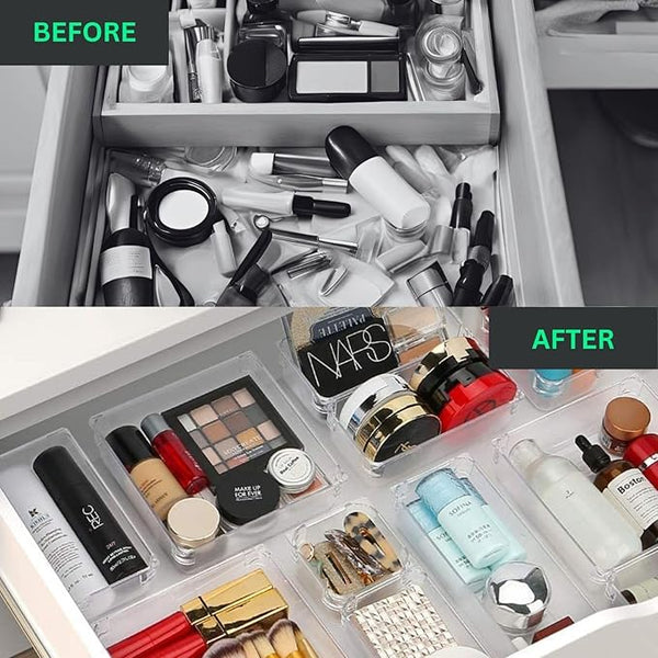 AM3229 Transparent Plastic Multi Purpose Desk Drawer Storage Makeup organizer 7 Piece