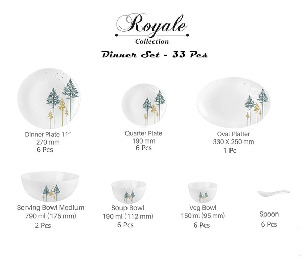 AM0638 Cello Opalware Royale Collection Royale Pine Dinner Set, 33-Pieces White
