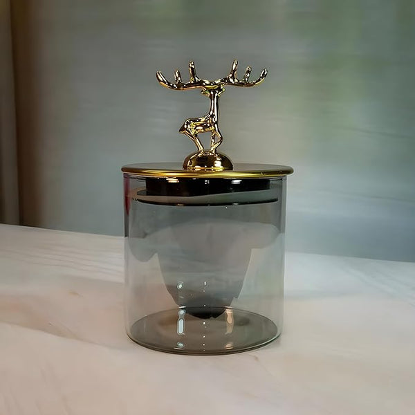 AM3752 Shine Max Glass Storage Jars with Golden Deer Lid 500ml 1 Pcs (SMBJ2001L1)