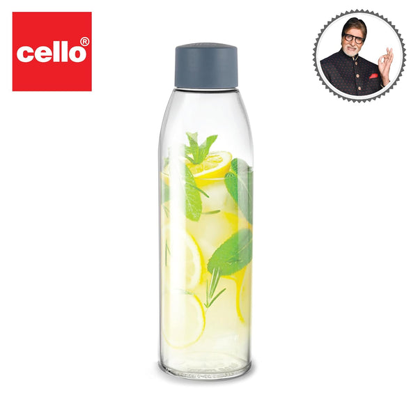 AM2665 CELLO Hydra 900 Glass Fridge Water Bottle with Plastic Cap | Wide mouth & Break Resistant | Best Usage for