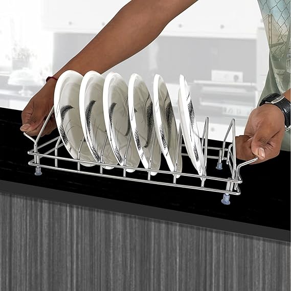 AM3522 SS Plate Stand With Handle No.6 Kitchen Rack Organizer for Home