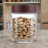 AM0662 CELLO Modustack Glassy Storage Jar | Glass Jar with Lid | Air Tight Steel Lid and Stackable | For Storage of Food, Pulses, Spice, Cereals, Cookies, Dry Food | 1500ml, Maroon