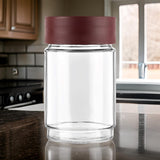 AM0655 CELLO Modustack Glassy Storage Jar | Glass Jar with Lid | Air Tight Steel Lid and Stackable | For Storage of Food, Pulses, Spice, Cereals, Cookies, Dry Food | 750ml, Maroon