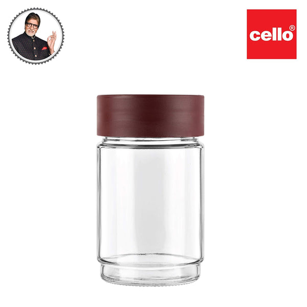 AM0655 CELLO Modustack Glassy Storage Jar | Glass Jar with Lid | Air Tight Steel Lid and Stackable | For Storage of Food, Pulses, Spice, Cereals, Cookies, Dry Food | 750ml, Maroon