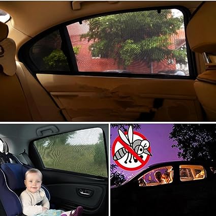 3095 2 PCS Car Window Foldable Cover for Sunlight Protect mesh Cover | Car Side Window Sun Shade Protector | Air Circulation 2pc set