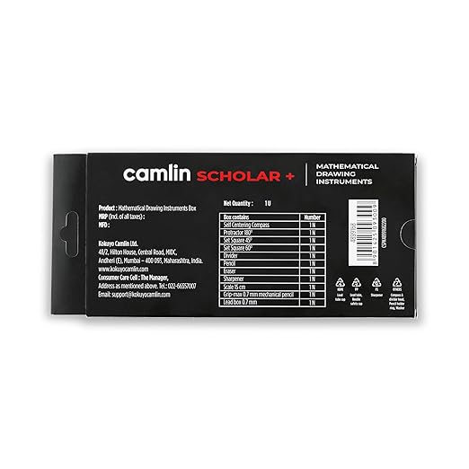 AM3300 Camlin Scholar Plus Mathematical Drawing Instruments Geometry Box Black