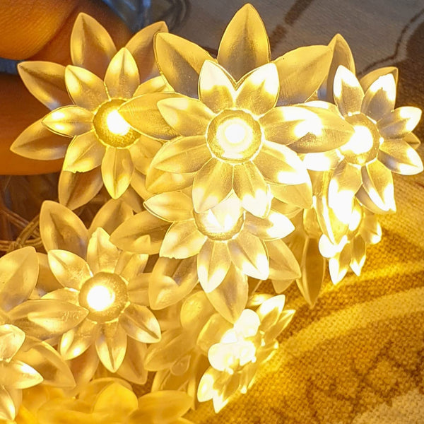 3394 14 LED Double Lotus Flower Fairy String Lights for Home Decoration 10 Feet (Warm White)