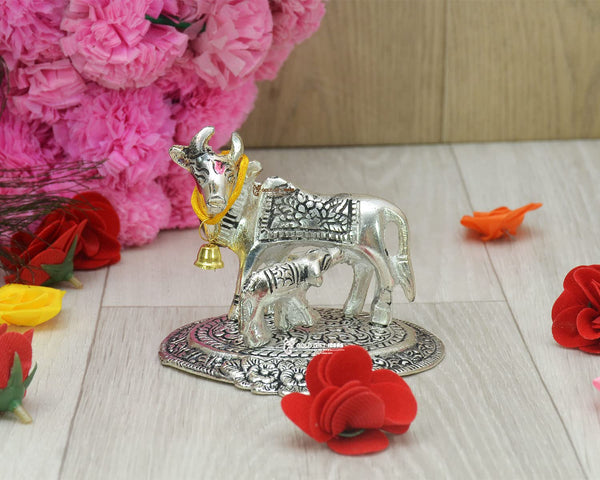 AM0737 Cow with Calf Silver Plated