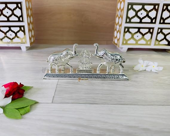 AM0731 Silver Plated Elephant Kankavati with Laxmiji Statue