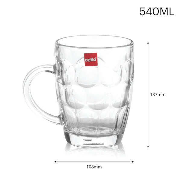 AM2589 CELLO Otello Beer Glass Mug Juice, Beer, Beverages -540ml Set of 2, Clear