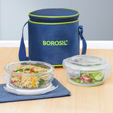 AM3698 Borosil Round Mealbox 400ml Glass Lunch Box set 2 Blue,Grey