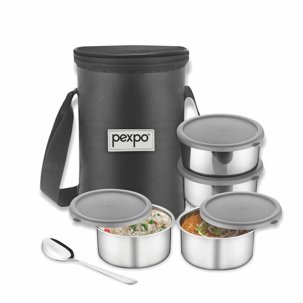 AM3525 SS Pexpo Eco Pro-4 Lunch Box Set 4Container,1 Spoon,Elegant Bag