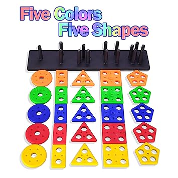 3041 Geometric Shape Sorting&Stacking Toy for Toddlers Early Learning Development Activity Puzzle Blocks Column Set for Kids Best Gift for 1 2 3 Yrs Old Age,Multicolor