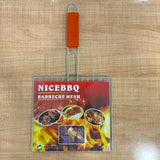 A07046 Stainless Steel Barbecue Roaster Basket Net with Wooden Handle (9 x 8 Inch)
