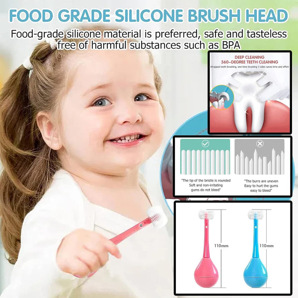 7327 Soft Bristle Toothbrush 3-Sided Training Toothbrush With Silicone Head for Aged 2-12 (1 Pc)