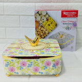 Di0156 Rishabh Clara Vintage 4 Multipurpose Storage Set | Premium Floral Dry Fruit Box with Golden Bird Handle