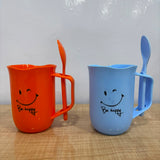A06993 Be Happy Plastic Funsip Mug with Matching Spoon (Multicolour)
