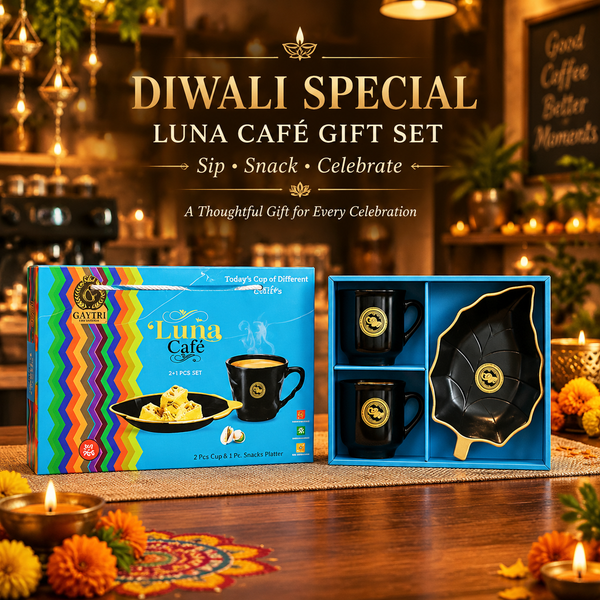 Di0313 Mix Design Luna Cafe 3-Piece Black Tea/Coffee Set with Leaf-Shaped Snacks Platter