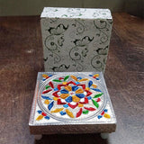 2563 1 Pc Meenakari Wooden Chowki & Bajot Set: For Home & Office Puja (Multicolor)