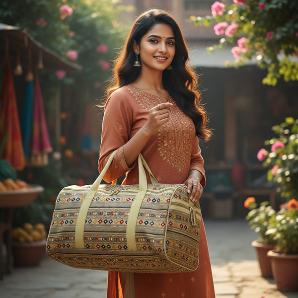 AM6299 Geometric Print Bandhani Travel Duffle Bag