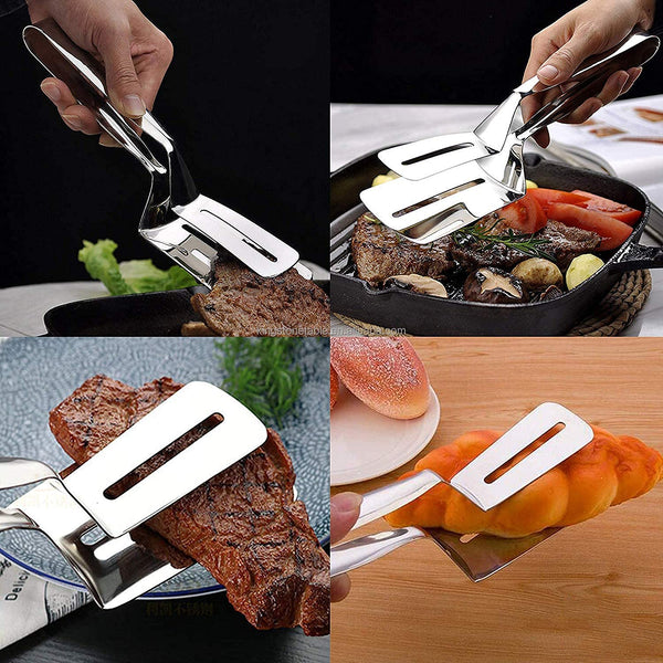 2918 Multifunction Cooking Serving Turner Frying Food Tong. Stainless Steel Steak Clip Clamp BBQ Kitchen Tong.