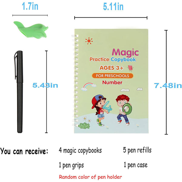 Magic Practice Copybook for Kids, Reusable Writing Practice Book for Kids, Reusable Copybook Preschool for Kids Age 3-8 Calligraphy(5 Books with pens)