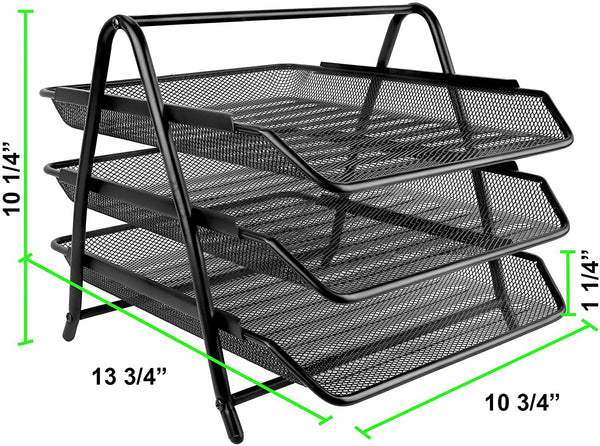 3372 Metal Mesh 3 Tier Paper Tray Organizer for Desk Stackable File Rack