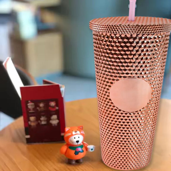 14083 Studded Cup Tumbler Straw Lid - Plastic Double Walled Cold Cup for iced Coffee