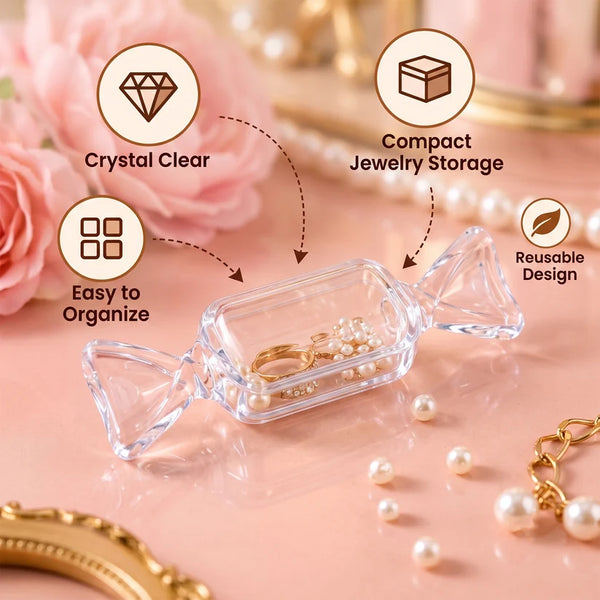 A08141 Candy Shape Jewellery Storage Box with Clear Lid for Rings and Studs (1 Pc)