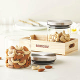 AM6162 Borosil Classic Jars With Wooden Tray - 2Pcs (600 ml Each)
