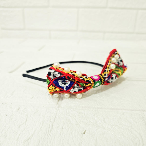 Di0042 Navratri MIx Design Colorful Braided Hairband with Cowrie Shells & Pom-Pom Ends