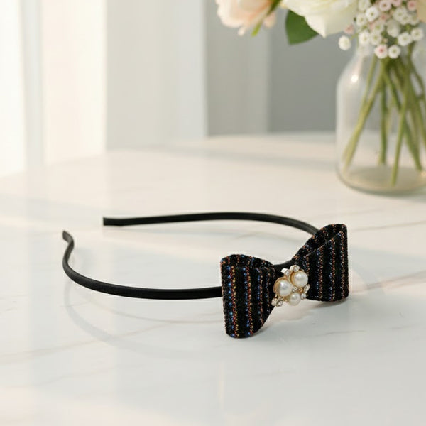AM6380 Multicolour Elegant Glitter Bow Hairband with Pearl & Stone Centerpiece