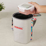 AM6190 Borosil Kube Pink Glass Lunch Box, Square x 3 (Tall), Set of 3, 320ml