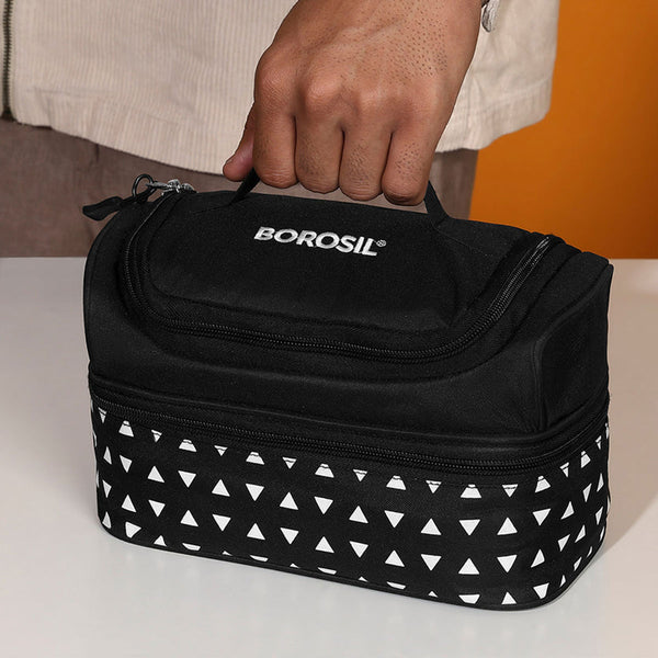 AM6191 Borosil Kube Black Universal Glass Lunchbox, 320ml x 2 + 240ml x 2