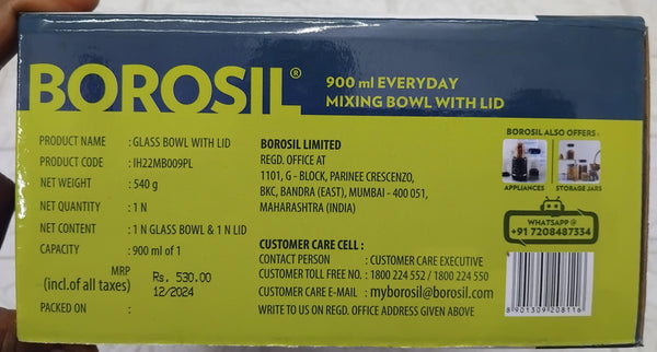 AM3686 Borosil Serving & Mixing Glass Bowl with Lid 900ml (IH22MB009PL)