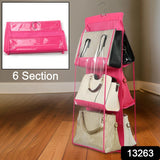 13263 6 Pockets Hanging Purse Handbag Organizer Clear Hanging Shelf Bag (1 Pc)