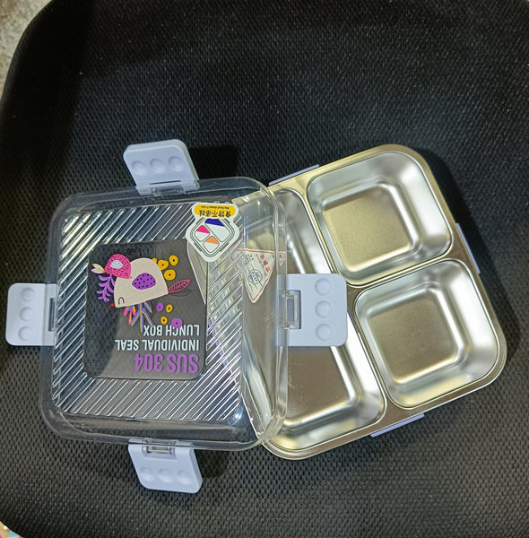 AM0621 Premium Stainless Steel Lunch Box with 3 Compartments With Spoon