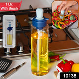 10138 2 in 1 Transparent oilar dispenser with Silicone Oil Dropper Nozzle (1 Pc / With Brush / 1 Ltr.)