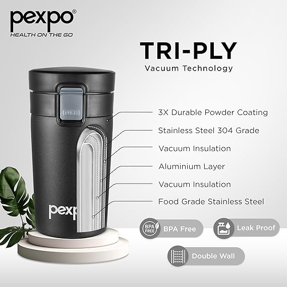 AM2797 Pexpo Cocoa Thermo Mug 300 Stainless Steel Flask with Double Lock Push Button 280ml Pack Of 1