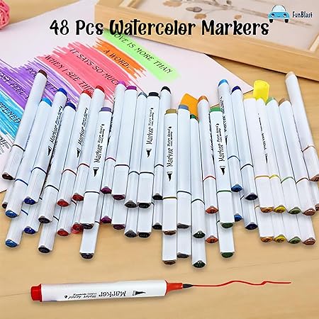 AM2456 Marker Pen Single Head Triangle Delicate Fine Lines Bright Colour HMC-9003 48Pcs Multicolour