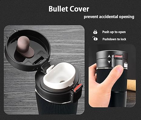 AM0465 Coffee  Mug, rubber grip Vacuum Coffee Tumbler with Leakproof Flip Insulated Coffee Mug, for Hot and Cold Water Coffee and Tea in Travel Car Office School