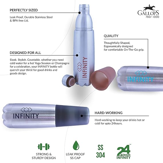 AM2425 Infinity Gallops Vacuum Insulated Stainless Steel Bottle Perfect for 24 hours Hot and Cold  750ml