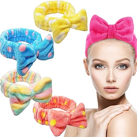 AM1236 Cosmetic Headband Soft Caroset Fleece Hairlace Headband, Bowknot Elastic Hair Band Hairlace Multicolour 1 Piece