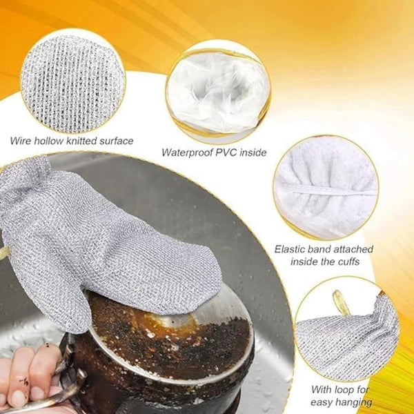 AM3247 1Pcs Wire Dishwashing Gloves, Kitchen Cleaning Gloves 1 Piece