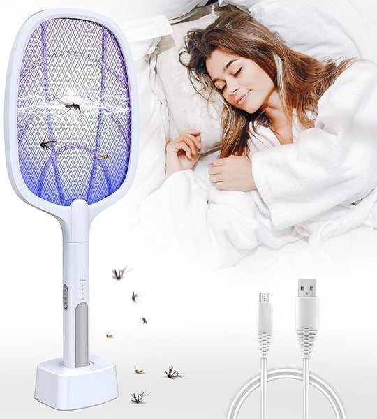 3376 2-in-1-Mosquito Racket  Rechargeable Battery Handheld Fly Swatter-(Including Stand)