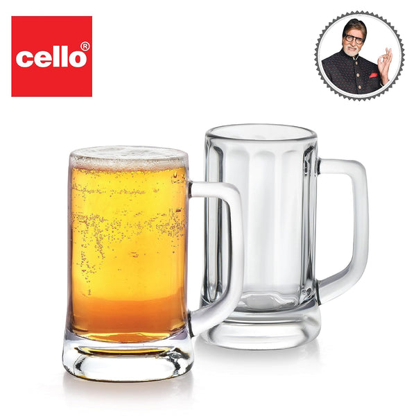 AM2667 CELLO Stern Beer Glass Mug Set of 2, 350 ml | Beer Mugs Straight | Stern Mug Set for Juice, Beer, Beverages