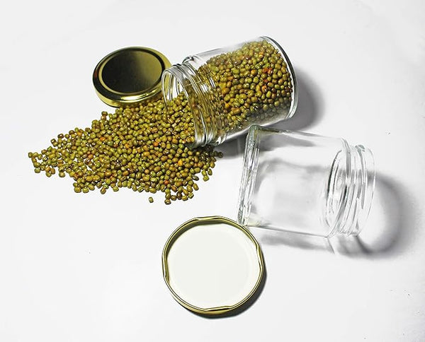 AM2998 Piramal Jar Round Glass Jar with Airtight Metal Lid, 135 ml, Gold Lid 1 Pcs