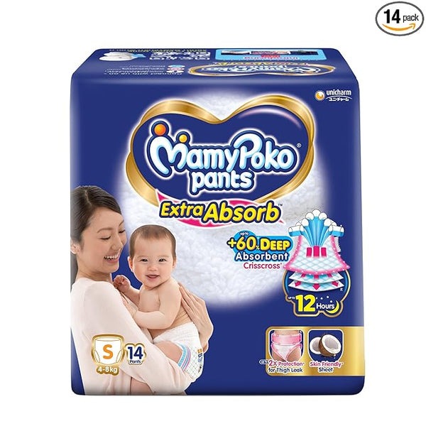 AM2291 MamyPoko Pants Extra Absorb Baby Diapers Small 14 Pants 4-8 kg