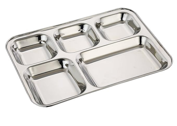 AM3258 Square Stainless Steel Plates (33cm X 26cm) with 5 Compartments